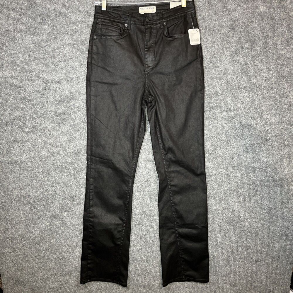 Free People Xena Coated Jeans Womens 30 Black High Rise Slim Straight NWT